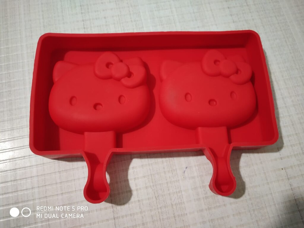 Silicone 2 Cavity Hello Kitty Shape Ice Cream Lollipop Popsicle Cakesicles Molds Red - Divena In